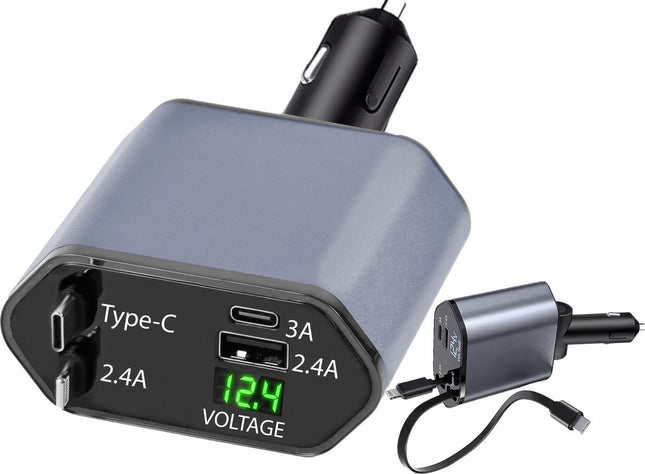 Autolader 12V Snellader USB C & Lightning - 4-in-1 Oplader voor iPhone, Apple, Android & Samsung - Universele Autolader met Meerdere Aansluitingen