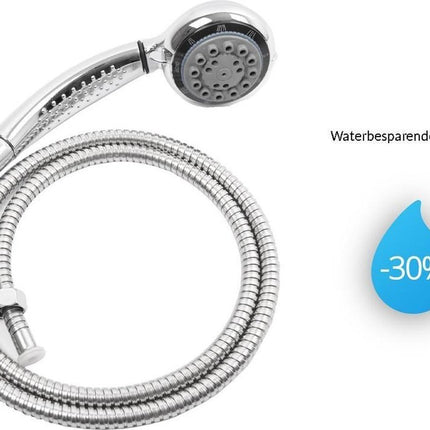 Douchekop met 8 sproeistand -Douche kop met Slang set-Douchekop Incl. Slang 2 Meter -Handdouche 1st. ø 8cm chroom -Douche set-slang met 8 sproeistand -Douche -Douchekoppen -Douchekop Roestvrij - 8 Functies - 200 cm slang en 1.3 cm diameter