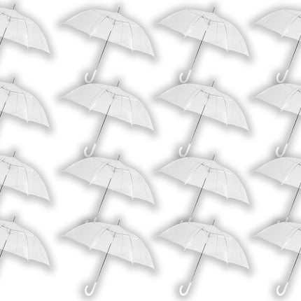 Grote Doorzichtige Paraplu 100 cm - Trouwparaplu Transparant - 16 stuks Voordelpak Bruidsparaplu - Windbestendig