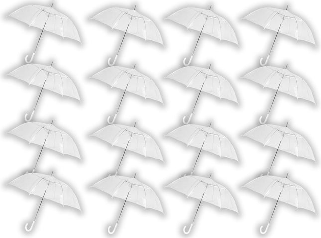 Grote Doorzichtige Paraplu 100 cm - Trouwparaplu Transparant - 16 stuks Voordelpak Bruidsparaplu - Windbestendig