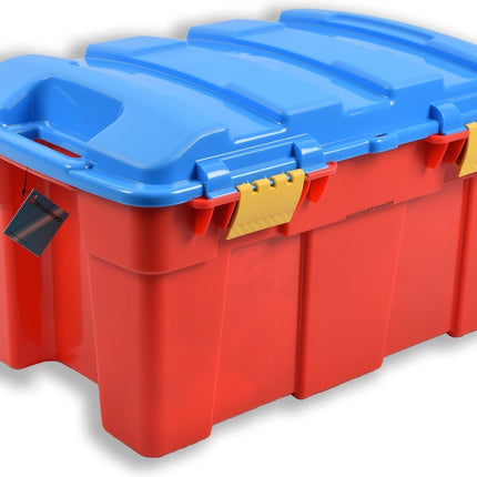 Stevige opberger 40 L | Rood & Blauw opbergbox | kofferbak kinderspeelgoed gereedschap lego |Boeken Opbergdoos Scharnierend deksel