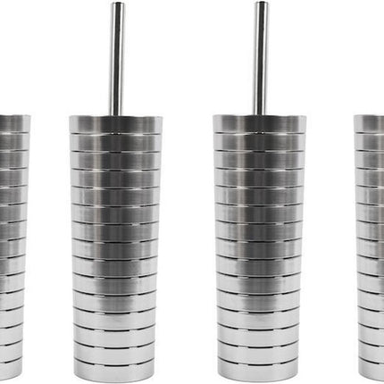 4 Stuks Toiletborstel - Plastic toiletborstel - RVS look toiletborstel- Toiletborstelhoud 37x10cm Borstel Houder met WC Borstel Toilet Borstel in Ronde Houder