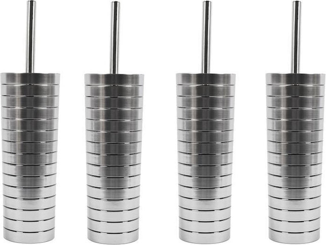 4 Stuks Toiletborstel - Plastic toiletborstel - RVS look toiletborstel- Toiletborstelhoud 37x10cm Borstel Houder met WC Borstel Toilet Borstel in Ronde Houder
