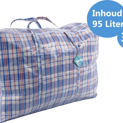Discountershop® Opbergtas 130, 95 en 65 liter | Big shopper Jumbo shoppers | Reistas extra groot | Grote boodschappentas | Zak geruit | Mega tas | Wastas | Boodschappentas met rits – 3 stuks -opbergtas