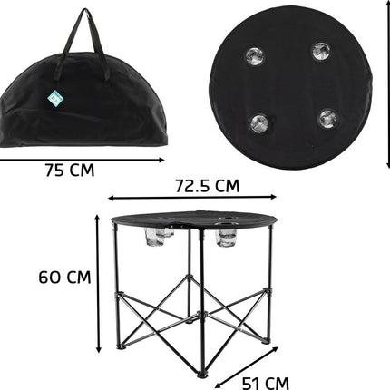 Picknicktafel Inklapbaar Ø 72,5 cm - Lichtgewicht Campingtafel met Bekerhouders & Hoes - Ronde Opvouwbare Tafel voor Binnen & Buiten