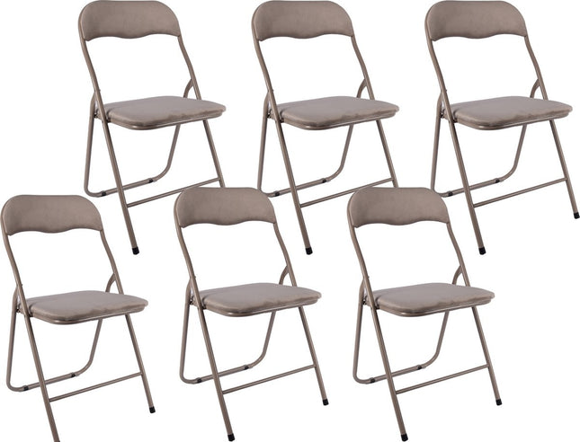 6x Klapstoel met zithoogte van 43 cm Vouwstoel velvet zitvlak en rug bekleed - stoel - tafelstoel- tafelstoel - klapstoel - Velvet klapstoel - Luxe klapstoel - Met kussentjes - Stoelen - Klapstoelen - Stoeltje - Premium chair - beige taupe