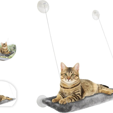 Katten raamhangmat tot 20 kg Ultiem Ontspannen met de Rechthoekige Grijze Raamhangmat Chill: Pluche Comfort voor Jouw Kat