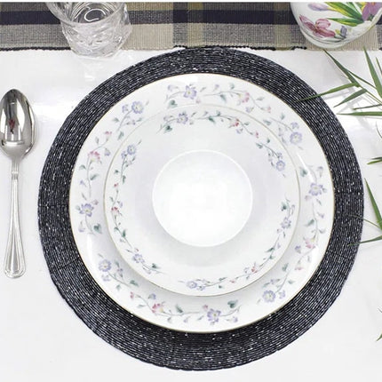 Placemats - Rond - 30 cm - 4 stuks - Onderlegger - Hitte bestendig - Donkergrijs - Luxe uitstraling beaded Placemat