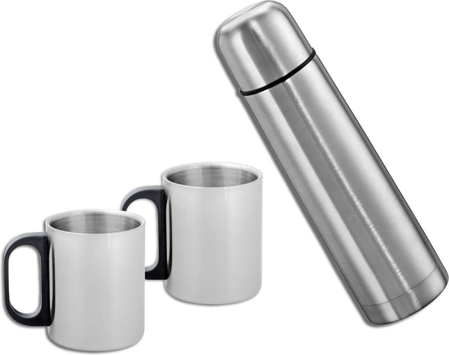 Discountershop® RVS Thermosfles 1.0 liter met 2 bekers
