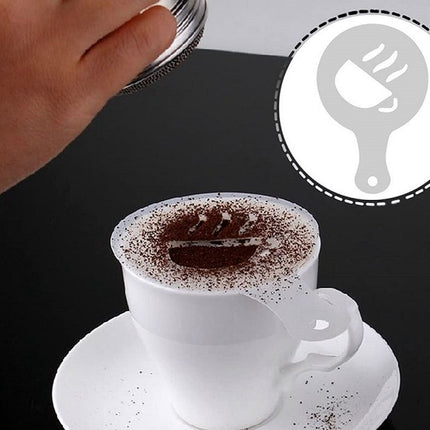 16 Cappuccino Koffie Barista Stencils Sjabloon Strooipad Duster Spray - Cappuccino sjabloon - Herbruikbaar Barista Set - Cacao Sjablonen - 16 stuks - Wit