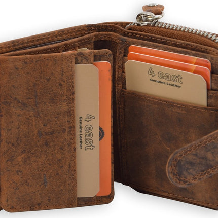 Portemonnee - Portemonnee dames - Portemonnee heren - Portemonnee pasjes - RFID Protected Anti skim - 4East - 4E-209- Camel - Cognac