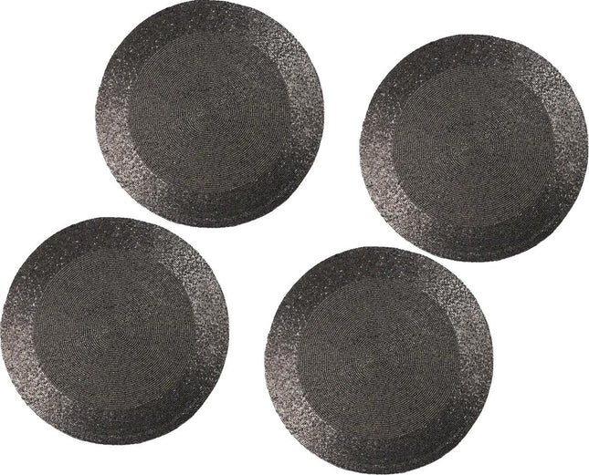 Placemats - Rond - 30 cm - 4 stuks - Onderlegger - Hitte bestendig - Donkergrijs - Luxe uitstraling beaded Placemat