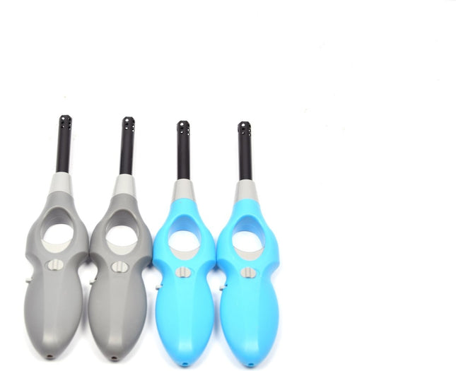 Gasaansteker met kinderbescherming - Barbecue aansteker - Pakket van 4x stuks BBQ aanstekers navulbaar| A Kwaliteit |Kinderbescherming/Kinderslot -Grijs-Blauw
