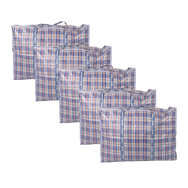 Handige XXL Wastassen - Set van 5 Ruime Opbergtassen - Opbergtas voor Kleding - Blauw, Wit & Rood - 130L 