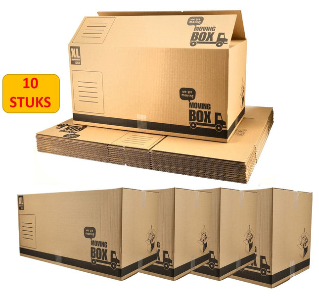 Verhuisdozen 125L - Set van 10 - Extra Grote Verhuisdozen - 80 x 40 x 40 cm - 70kg Draagkracht - Stevige  & Professioneel