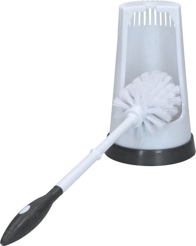 Plastic Witte Toiletborstelhouder met Grijze Onderkant – 40x15cm | Borstel Houder met WC Borstel | Toilet Borstel in Ronde Houder