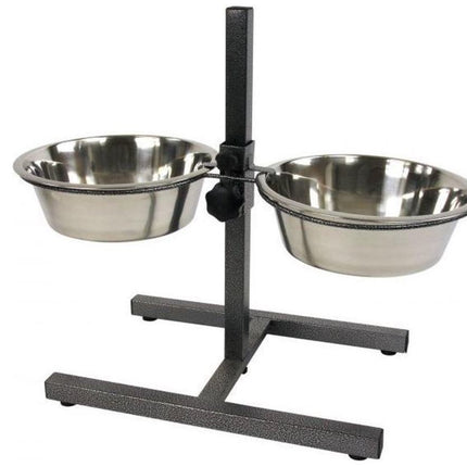 Strakke H-Standaard Hamerslag voor Voerbakken - Stijlvolle Zilveren RVS Voerbak Standaard - Afmetingen 25x3x25 cm - Gewicht 214 kg 