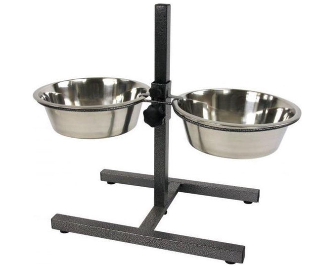 Strakke H-Standaard Hamerslag voor Voerbakken - Stijlvolle Zilveren RVS Voerbak Standaard - Afmetingen 25x3x25 cm - Gewicht 214 kg 