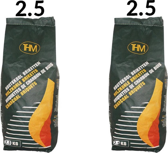 2X houtskoolbriketten van 2.5 KG - 2 zakken houtskoolbriketten Per zak 2.5 KG - Barbecue - BBQ - 2 Stuks - Totaal 5 KG
