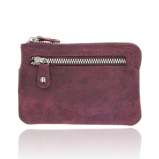 Mini sleutelhanger portemonnee |unisex rfid sleuteletui | kleine portemonnee met rits & pasjehouder | 4 kaartsleuven, 2 sleutelring & muntvak | 12.5x8x1cm - paars 