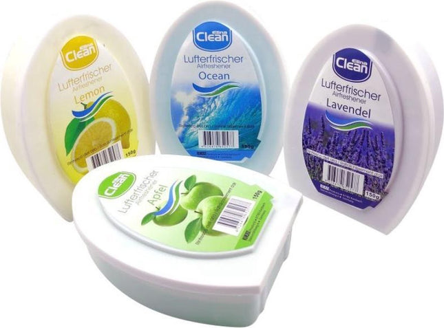 CLEAN Luchtverfrisser met 4 verschillende geuren Lavendel , Ocean , Lemon en Apple per 150 gram