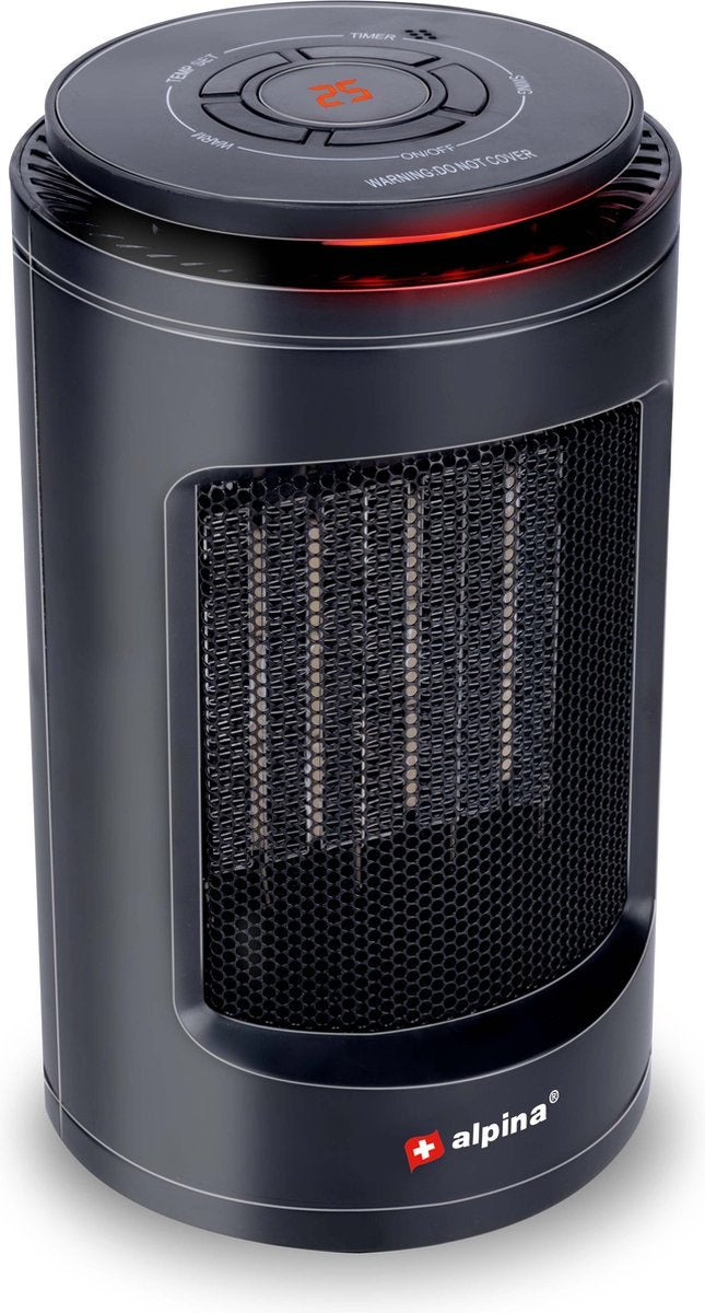 Alpina Elektrische Kachel - Heater - Draagbaar en Compact - Warme- en Koude Lucht - Timer - Digitale Thermostaat - Zwart