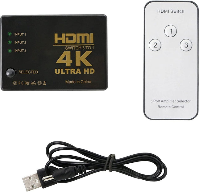 HDMI Switch Splitter 3 in 1 Out HDMI Switch Selector 3-poorts box met IR-afstandsbediening HDMI 1.4 HDCP-ondersteuning 4K Ultra HD 3D 3840/2160P/1080P