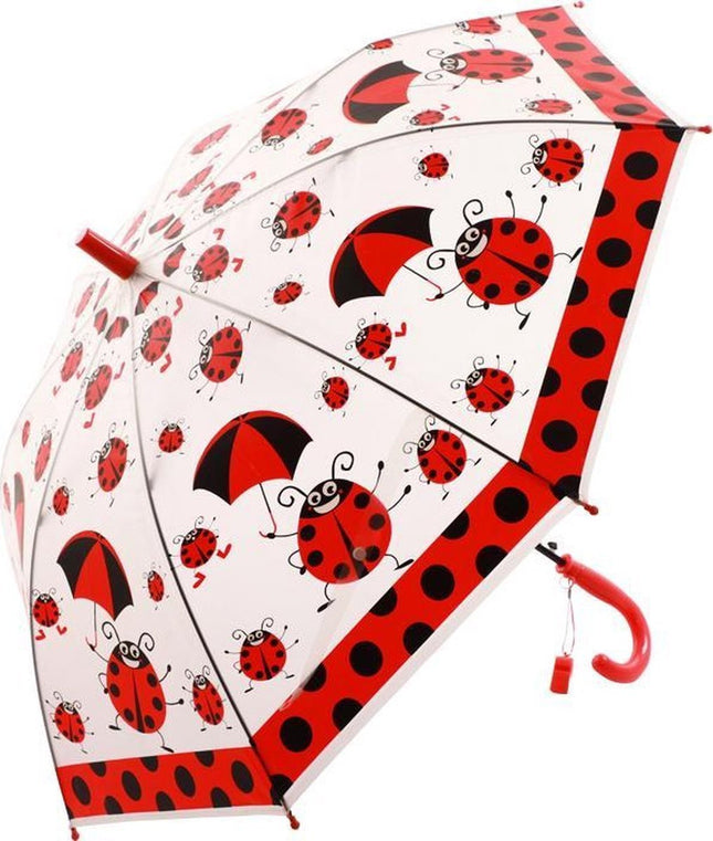 Kinderparaplu met Lieveheersbeestjes print 96 cm paraplu - Disney Kinderparaplu 96 cm automatische paraplu met Transparant en Fluitje inbegrepen