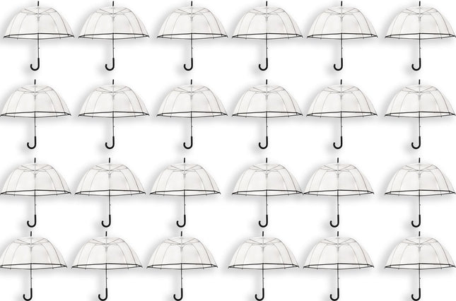 Transparante Koepelparaplu 85 cm - 24x Voordeelset - Doorzichtige Trouwparaplu - Transparante Bruidsparaplu - Bubbleparaplu met J Haak Handvat