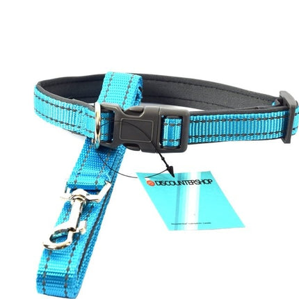 Honden Halsband met uitlaatriem -Blauw - Hondentuig met reflector - Wandelen - Uitlaten - Medium honden - Uitlaatriem 100 cm - Halsband 33 - 50 cm