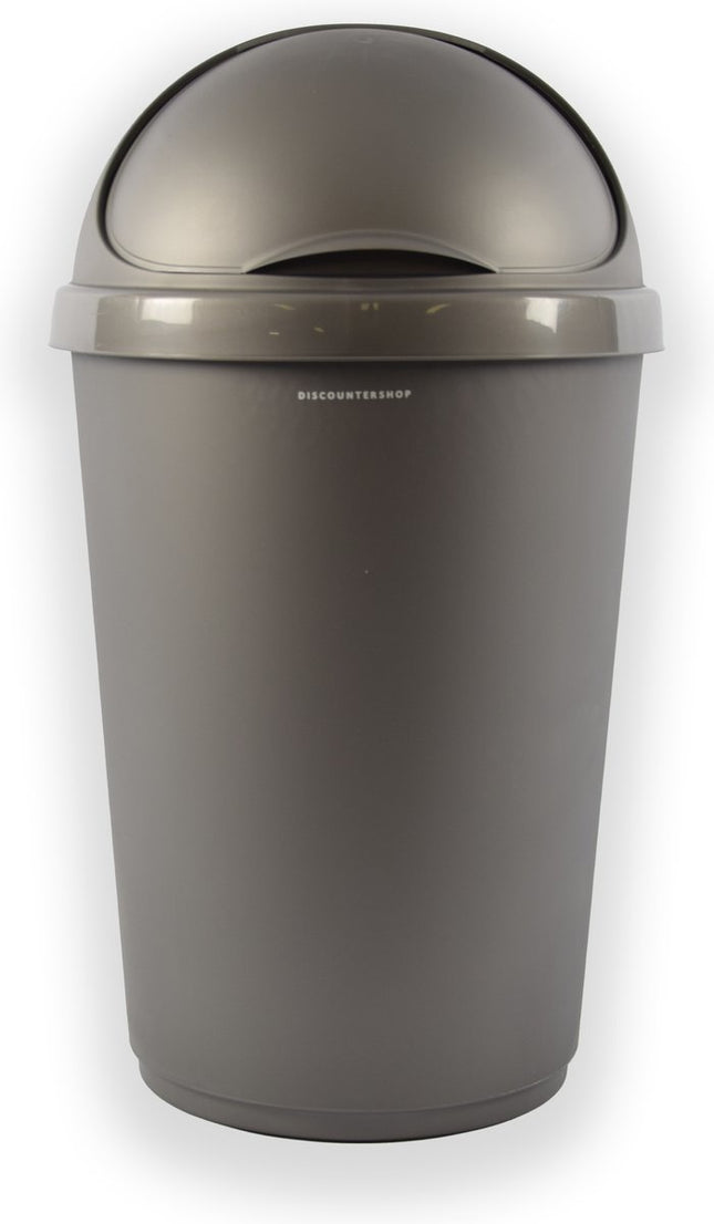 Prullenbak met schuifklep - 50liter -roldeksel - Afvalton |Afvalemmer met schuifdeksel - Recycled Kunststof -Grijs