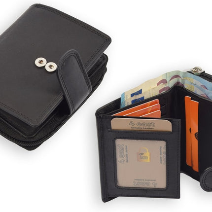 Compacte Leren Rits Portemonnee | Nappa leer | heren/dames portemonnee | betaalbare Portefeuille van echt Leer -duurzaam ruim en veilig | Anti Skim |zwart - Unisex - heren portemonnees
