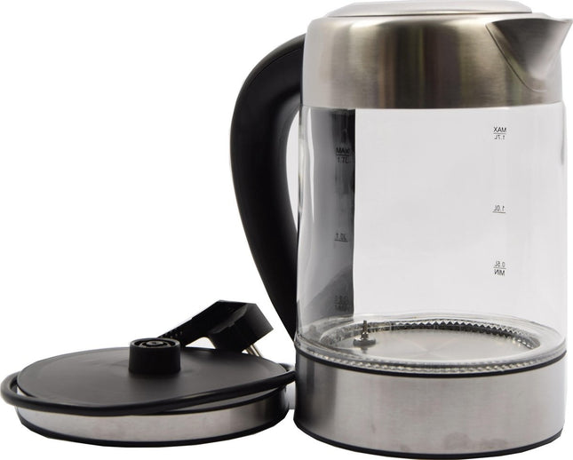 Glazen waterkoker RVS met Groen - blauw - lichtgroen - paars en rood LED licht (1,7 Liter)