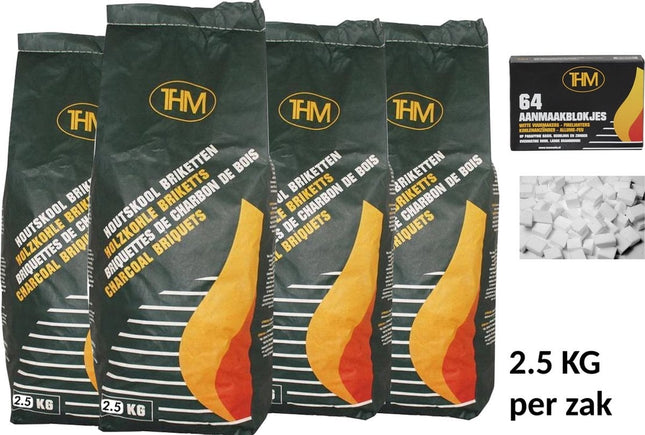 4X houtskoolbriketten van 2.5 KG - 4 zakken houtskoolbriketten - Barbecue - BBQ - 4 Stuks - Totaal 10 KG