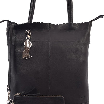 Shopper met sleutelhanger en natuurlijk inclusief portemonnee, Leren Shopper Haifa 4east zwart