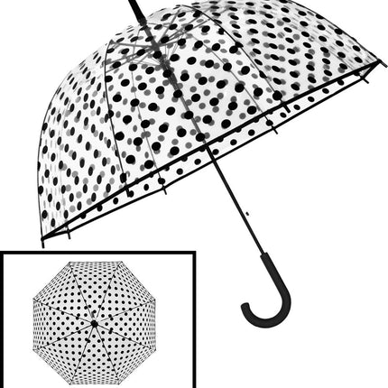 Transparante Bruidsparaplu met Retro-ontwerp – Koepelparaplu Polka Dot Ø86cm – Winddichte Bubbleparaplu - PVC Trouwparaplu met Haak