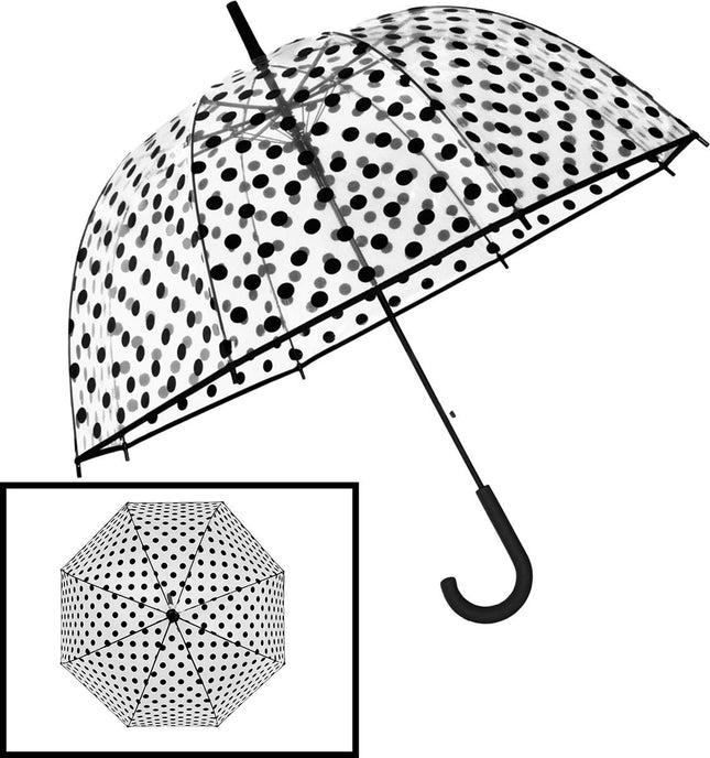 Transparante Bruidsparaplu met Retro-ontwerp – Koepelparaplu Polka Dot Ø86cm – Winddichte Bubbleparaplu - PVC Trouwparaplu met Haak
