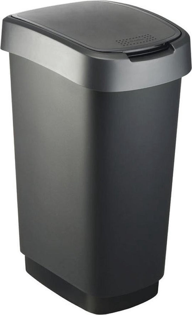 Twist Prullenbak- 50L - 60,2cm - Met Kanteldeksel - Zilver/Zwart