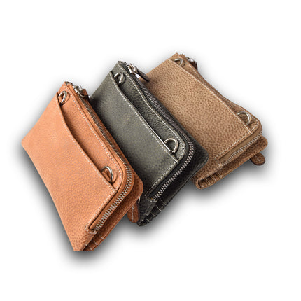 Leren portemonnee | Donker Grijs | Portemonnee Dames | Met ritssluiting | 10cm*18.5cm*3cm