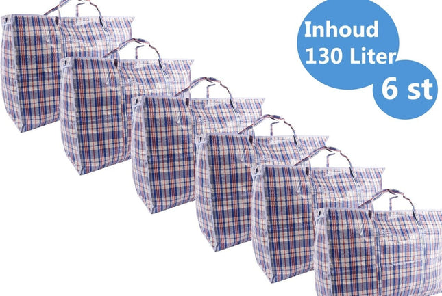 Discountershop® XXXL opbergtas 130 liter met rits – Jumbo shoppers met rits 6 stuks - opbergtas