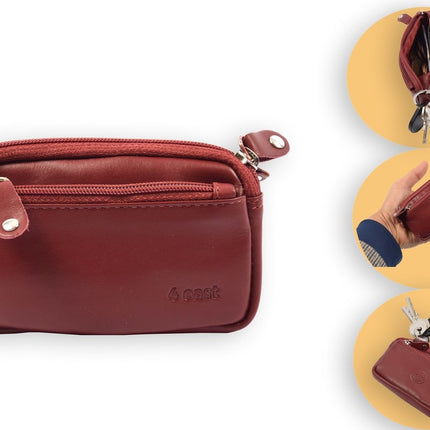 Autosleutel RFID Antidiefstal Sleutel Etui- RFID ALLEEN JE PASJES - Hoesje Sleuteletui portemonnees - portemonnee etui - ring portemonnee - pasjeshouder met rits - rits portemonnee - 3 ritsen portemonnee - buffelleer -4E-009-bordeaux rood