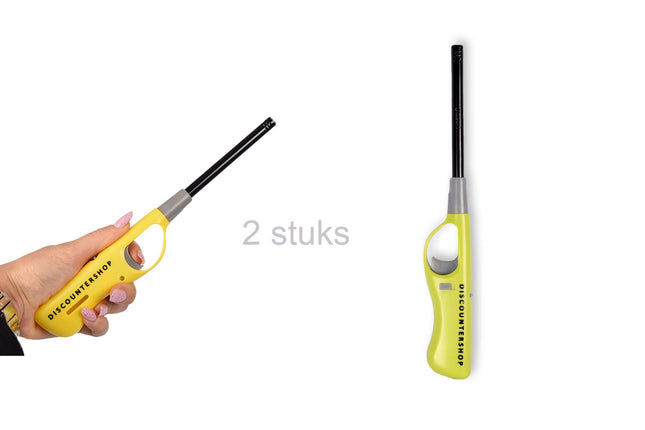 Gasaansteker -Aanstekers 26 cm – Kinderslot – Verstelbare vlam-Keukenaansteker-Gasaansteker voor Kaarsen, BBQ en Keuken – Geel&Groen