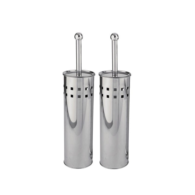 2 Stuks Toiletborstel RVS - Wcborstel Rvs - RVS Toiletborstel in houder - Toiletborstelhouder - Wc borstel - Toiletborstel - Zilver - RVS