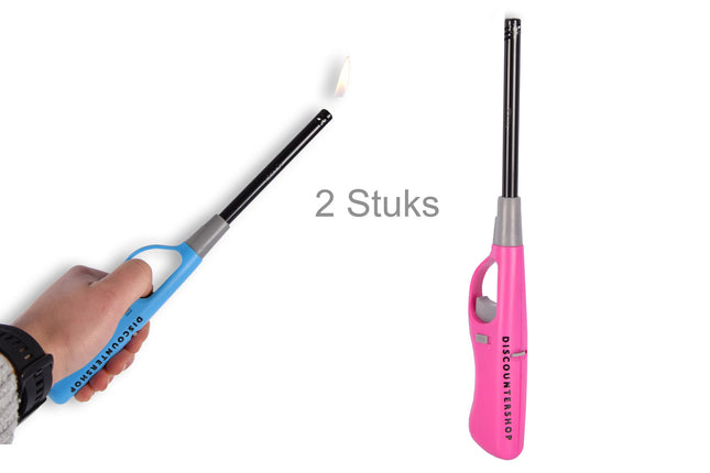 Gasaansteker -Aanstekers 26 cm – Kinderslot – Verstelbare vlam-Gasaansteker voor Kaarsen, BBQ en Keuken –Blauw&Roze