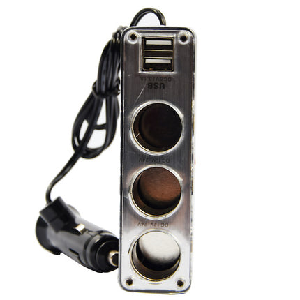 auto 12v splitter stekkerdoos 3-voudig met 2 USB poorten Zwart