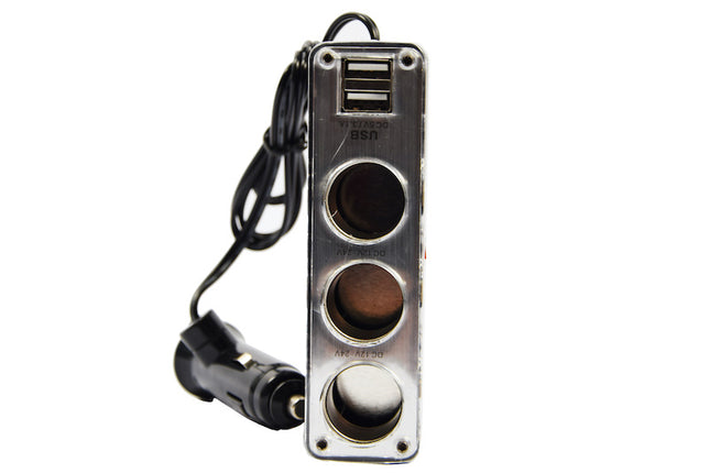 auto 12v splitter stekkerdoos 3-voudig met 2 USB poorten Zwart
