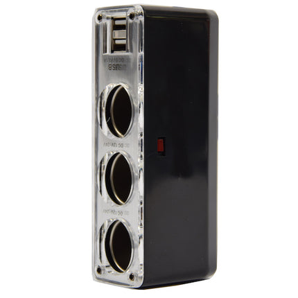 auto 12v splitter stekkerdoos 3-voudig met 2 USB poorten Zwart