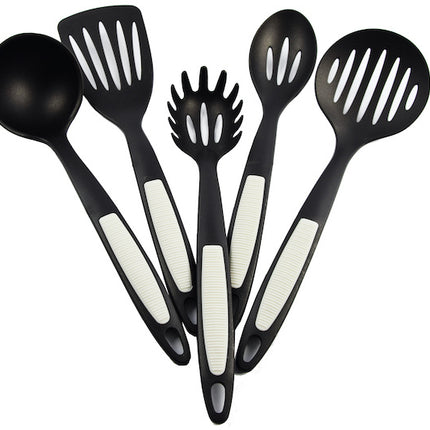 Volledige Keukengerei Assortiment - Zwarte Kunststof Keukenhulpen - Vaatwasmachinebestendig - 32 x 3 x 32 Cm - Gewicht: 1.50 Kg - 5 Stuks 