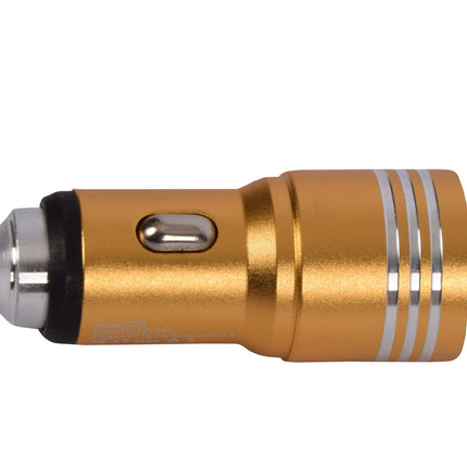 Opladers | Goud | Auto Oplader | 2 Poorten | Dubbele USB Poort | Model C08 | Snel Opladen | 5V Output – 12V AutoACCU Input