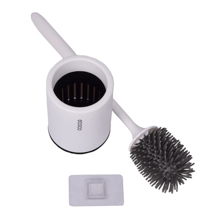 Witte WC Borstel Set Met Houder | Verticale Installatie | Kunststof WC Accessoires | 14x32x32 cm